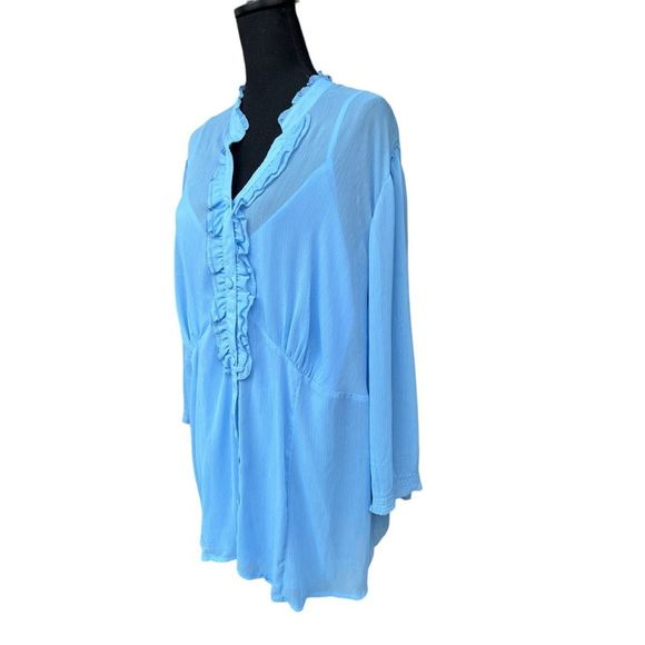 Lane Bryant Women's Light Blue Button Front Ruffle Gauze Blouse Size 26/28 - Picture 9 of 12